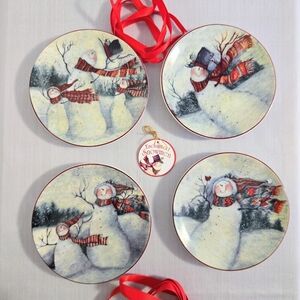 Enchanted Snowman Family 4.5" Mini Plate Wall Hanging Susan Winget Winter Decor